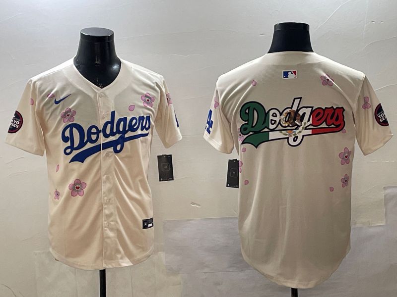Men Los Angeles Dodgers Blank Cream Sakura Edition 2025 Nike MLB Jersey style 7->los angeles dodgers->MLB Jersey
